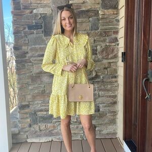 Who What Wear Yellow Printed Ruffle-Hem Mini Dress